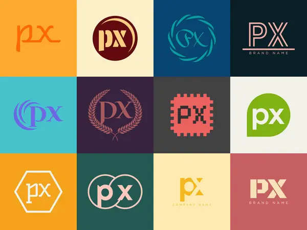 stock vector PX logo company template. Letter p and x logotype. Set different classic serif lettering and modern bold text with design elements. Initial font typography.