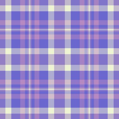 Zarif bir geçmiş kontrolü, gerçekçi tekstil desenli tartan. Tüvit vektör dokusu çivit rengi ve açık renk paletinde dikişsiz kumaş.