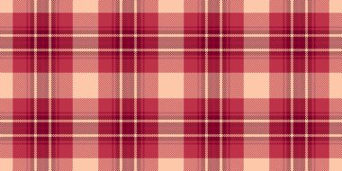 Kız dokusu tartan vektörü, arka plan kusursuz kontrol. Kırmızı ve turuncu renklerde eşsiz desenli ekose kumaş paleti.