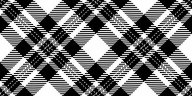 Tekstil kontrol vektörü, ekose kumaş yükleniyor. Siyah ve beyaz renk paletinde rahat tartan dokusu pürüzsüz arkaplan.