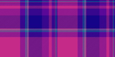 Kese kağıdı desenli tartan, tekstil vektörünü kontrol et. Ayrıntılı kumaş arkaplan dokusu pembe ve çivit renklerinde pürüzsüz.