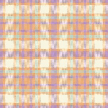 Üretim, tekstil dokusunu, tişört kumaş arkaplan tartını kontrol eder. Preppy vektör ekoseli desen turuncu ve açık renk paletinde.