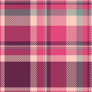 Uzay ekoseli ekosesiz vektör, şarjör şablonu kontrolü. Saf tartan kumaş dokusu. Pembe ve kırmızı renkli..