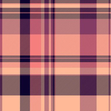 Sonbahar kumaş taraması, rahat dikişsiz tartan tekstil. Turuncu ve koyu renk paletinde devamlılık desen vektörü.