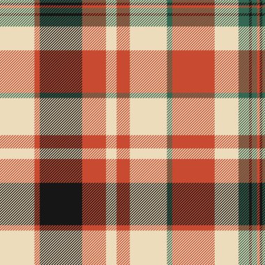 Tekstil desenli arka plan, antika dikişsiz desenli ekose. Cazibeli tartan vektör kumaşı ışık ve kırmızı renk paletinde kontrol et.