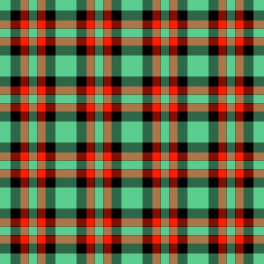 Ekoseli kumaş kontrolü, davetiyesiz tekstil. Performans kumaş vektör arkaplan tartanı yeşil ve kırmızı renk paleti.
