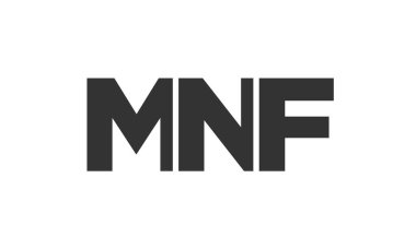 Güçlü ve modern kalın metinli MNF logo tasarım şablonu. Basit ve minimal tipografi içeren ilk tabanlı vektör logosu. Moda şirket kimliği.