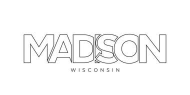 Madison, Wisconsin, USA typography slogan design. America logo with graphic city lettering for print and web products.