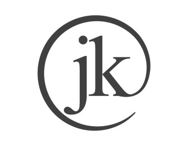 Çember şeklinde e-posta işareti tarzında iki harfli JK logosu. J ve K iş şirketinin logoyu yuvarlıyor