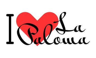 La Paloma 'yı seviyorum, Uruguay şehri. Kırmızı kalpli el yazısıyla yazılmış mektuplar. Vektör illüstrasyonu, modern tasarım