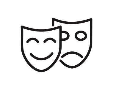 Komedi ve Trajedi Maskeleri. Maskeli Balo, Komik ve Trajik Tiyatro veya Karnaval İkonu.