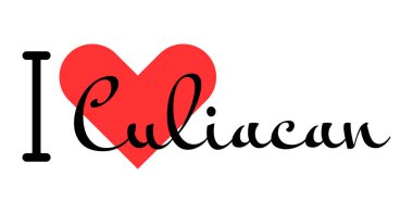 Meksika 'daki Culiacan şehrini seviyorum. Kırmızı kalpli el yazısıyla yazılmış mektuplar. Vektör illüstrasyonu, modern tasarım