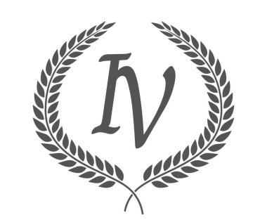 İlk harf I ve V, IV monogram logo tasarımı defne çelengi. Kaligrafi yazı tipli lüks amblem.