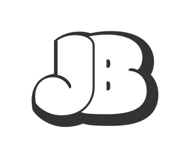 JB logosu, karikatür harfleri, graffiti stili siyah beyaz siluet şeklinde yuvarlak. Festival partisi için popüler anaokulu J ve B harfi metni, kişisel baş harfler, çocuklar için funky prinky ve web.