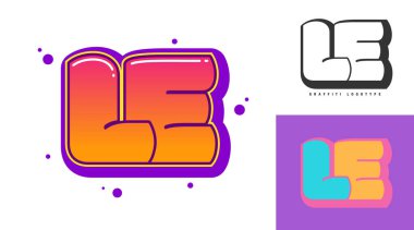 Festival veya parti için LE logosu tasarımı. Graffiti tarzında ilk harf I ve e. Yazı tipi tipografisinin yaratıcı modern harfleri. Çocukların trend logoti ya da kimliği.