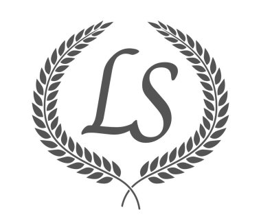 İlk harf L ve S, LS monogram logo tasarımı defne çelengi. Kaligrafi yazı tipli lüks amblem.