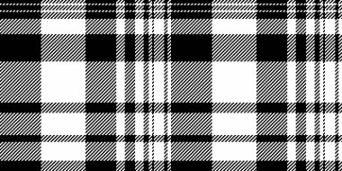 Katmanlı ekose kumaş kontrolü, pamuklu kumaş. Siyah ve beyaz renk paletinde rastgele desenli tekstil vektörü.