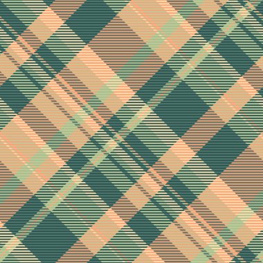 Malzeme arkaplan kumaşı, kabilesel kusursuz vektör kontrolü. Pastel ve turuncu renk paletinde Afrika dokusu ekose tekstil deseni.