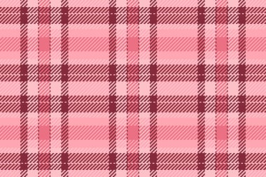 Banyo tekstil kumaşı, tartan arkaplan deseni. Kırmızı ve pembe renk paletinde dekorasyon vektörsüz doku kontrolü.