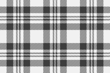 Kart dokusu vektör arka planı, uluslararası tekstil deseni pürüzsüz. Hippi kumaş ekoseyi beyaz ve gri renk paletiyle kontrol et.
