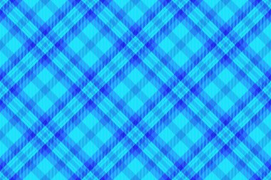Fiber tekstil vektör dokusu, dikişsiz kumaş tartan. Parlak ve cyan renk paletinde saf desen ekose kontrol arkaplanı.
