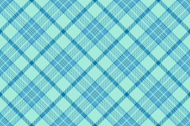 Fikir tekstil kumaş kontrolü, kusursuz şablon vektörü. Kavramsal tartan desen arkaplan ekoseli cyan ve teal rengi paleti.