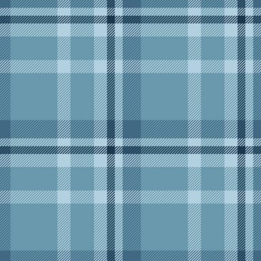 Dikiş dokusu ekoseli, erkek gömleği vektör kontrolü tekstili. Cyan ve açık renk paletinde yetenekli kumaşsız tartan deseni.