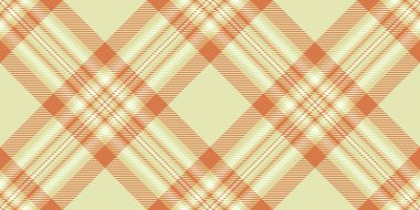 Peçe desenli tekstil kontrolü, kompozisyonu kusursuz kumaş. Işık ve turuncu renk paletinde soyut tartan desenli ekose vektör.
