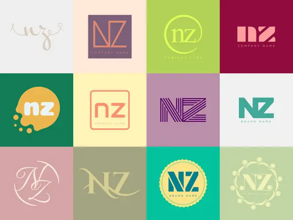 stock vector NZ logo company template. Letter n and z logotype. Set different classic serif lettering and modern bold text with design elements. Initial font typography.