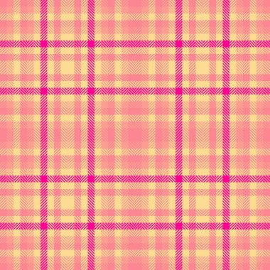 Dış görünüş kontrolü, hakiki kumaş kumaş dokusu. Kehribar ve lale rengi palette tekstil dikişsiz vektör ekoseli indirimi.