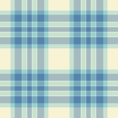 İplik kontrolü arka plan kumaşı, katlanmış model vektör tartan. Ekose tekstil dokusunu ışık ve cyan renk paletinde pürüzsüz kapat.