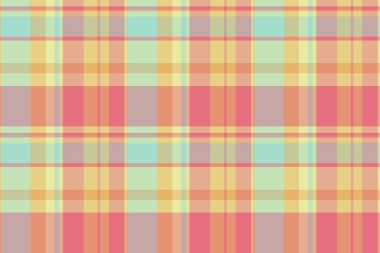 Şehvetli kumaş, kusursuz doku, canlı vektör ekose kontrolü. Dikiş desenli turuncu ve pastel renklerde tartan tekstil paleti.