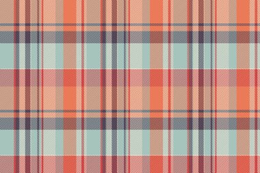 Güzel desenli, dikdörtgen, doğrusal tartan arkaplan dokusu. Pastel ve kırmızı renk paletinde minimalist ekose kumaş kontrol vektörü.