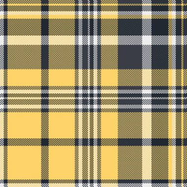 Kalıtsal kumaş, pürüzsüz doku, tekstil desen vektörü. Koyu ve kehribar renk paletinde çapraz tartan kontrol arkaplan ekoseli.