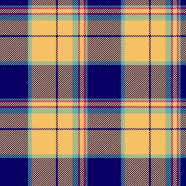 Eşit vektör ekoseli, gençlik dokusu kumaş tartan. Kehribar ve çivit renk paletinde ev denetimi motifi tekstil.
