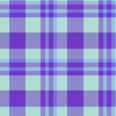 Doku yapısını kontrol etmek zor, yapısal tartan kumaş deseni. Çizgili ekoseli vektör menekşe ve açık renk paletinde dikişsiz tekstil.