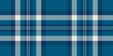 Tekrarlanan tartan dikişsiz vektör, mat arkaplan dokusu tekstili. Idyllic ekose kumaş desenini mavi ve siyanür paletinde kontrol et.