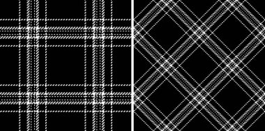 Kumaşı tekstil dokusuna sahip, arka plan kontrollü ekoseli desensiz tartan. Pencere baskılı bluz, kılıf elbise, dar pantolon için tek renkli renkler..