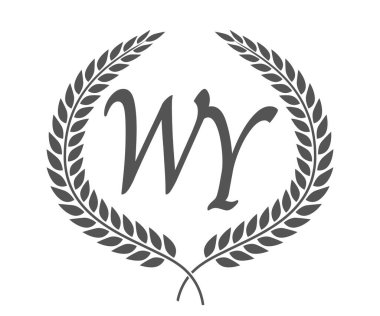 İlk harf W ve Y, WY monogram logo tasarımı defne çelengi. Kaligrafi yazı tipli lüks amblem.