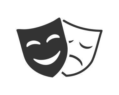 Komedi ve Trajedi Maskeleri. Maskeli Balo, Komik ve Trajik Tiyatro veya Karnaval İkonu.