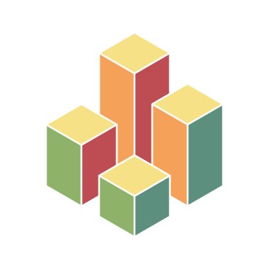 Küp logosu, geometrik vektör tasarımı. Kutu logoti şirketi, izometrik 3 boyutlu teknoloji amblemi.