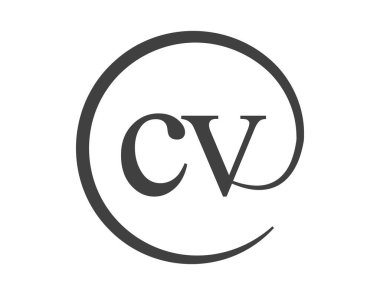 Çember şeklinde e-posta işareti tarzında iki harfli CV logosu. Şirketin C ve V yuvarlak logosu