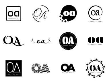 OA logo şirketi şablonu. O harfi ve logoti. Tasarım elemanları ile farklı klasik serif harfleri ve modern kalın metin ayarla. İlk yazı tipi tipografisi.