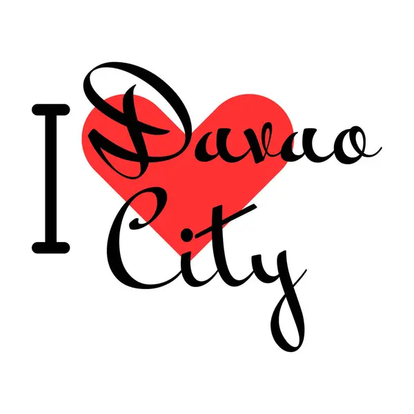 stock vector I love Davao City, city of Philippines. Hand drawn letters with red heart. Vector illustration lettering, modern design