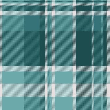 Zemin desenli arka plan vektörü, grup desenli tartan kumaşı. Güzel tekstil ekoseli ekoseli Cyan ve beyaz renk paleti.