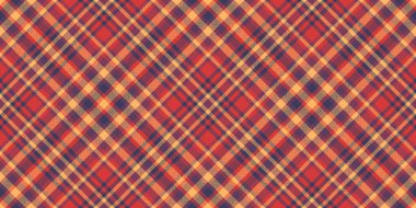 Madras arka plan kumaş deseni, ekose kumaş kumaşı. Kırmızı ve turuncu renk paletinde renksiz karalama vektör dokusu kontrolü.