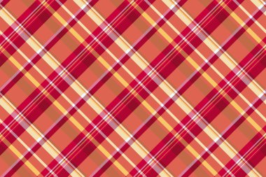 Kilt dikişsiz vektör kumaş, 50 'lerin ekose arka plan deseni. Uzun desenli tartan denetimi kırmızı ve turuncu renk paleti ile tekstil.