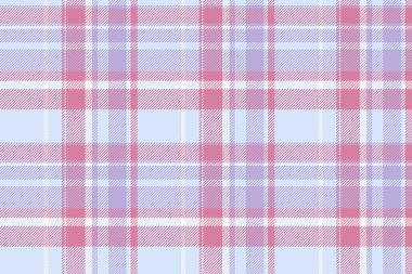 Vektör tartansız, ergen desenli tekstil dokusunu listele. New York ekose kumaş arka planını açık ve pembe renk paletinde kontrol et.