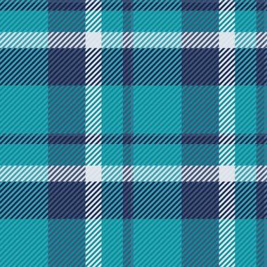 Tarz özgeçmiş kontrolü ekoseli, folklor desenli tartan tekstili. Paketleme deseni kumaş vektörü siyanür ve mavi renk paletinde pürüzsüz.