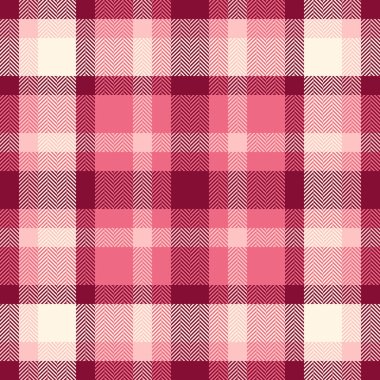 Olgun tartan dokusu vektörü, İspanyol ekose kumaşı. Kırmızı ve açık renk paletinde kumaş deseni pürüzsüz arkaplan.